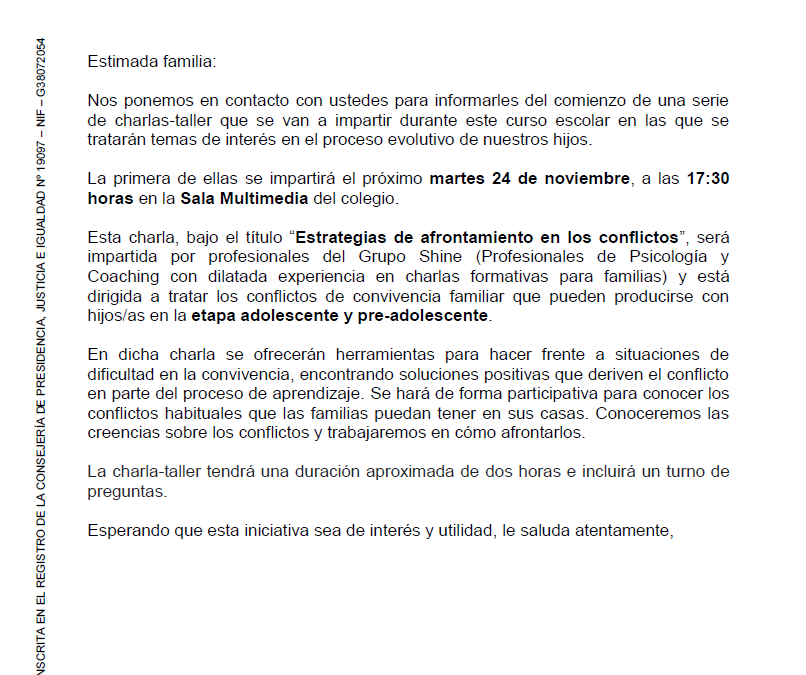 Charla organizada por el AMPA «Estrategias de afrontamiento en los conflictos”