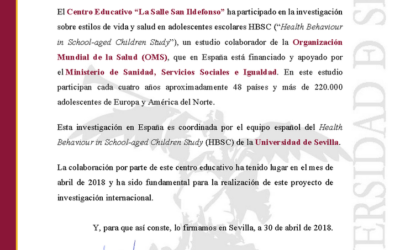 Certificado de participación en la investigación para mejorar hábitos saludables de nuestros alumnos