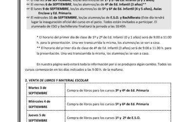 ¡ VUELTA AL COLE !. Circular sobre la organización del próximo curso 2019/2020 y exámenes de septiembre