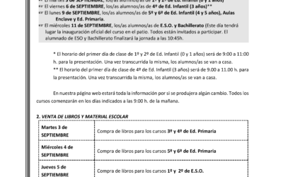 Circular sobre la organización del próximo curso 2019/2020 y exámenes de septiembre