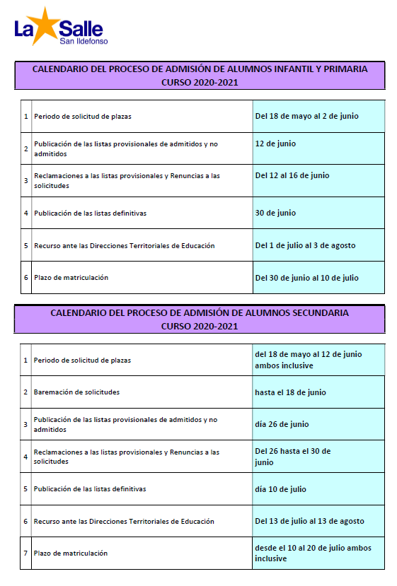 calendario admision