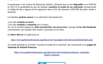 Las familias pueden consultar el estado de sus solicitudes de preinscripción en la Web de la CEUCD