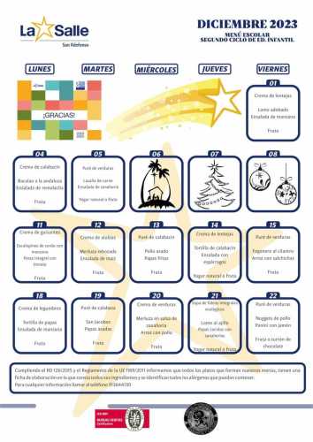 MENÚ 2º CICLO DE INFANTIL DICIEMBRE 2023