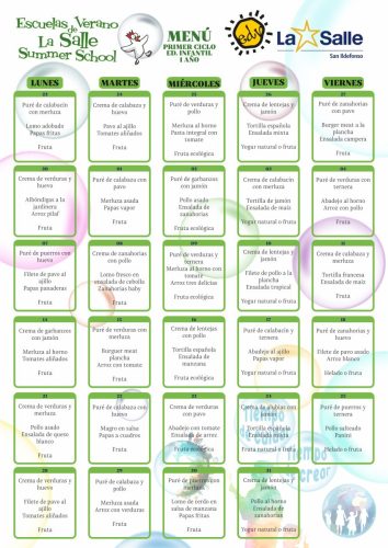 Menú Primer Ciclo Ed. Infantil 1 año