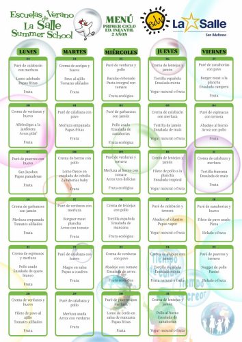 Menú EDV Primer Ciclo Ed. Infantil 2 años