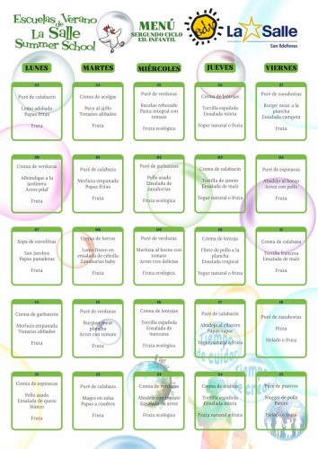 Menú Segundo Ciclo Ed. Infantil
