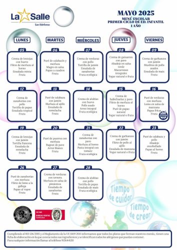menu MAY 2025 PRIMERCICLO 1 AÑO INFANTIL