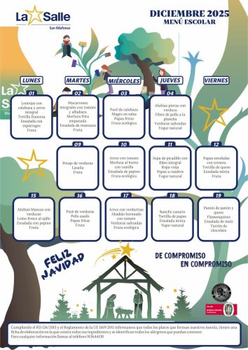 Menú escolar - diciembre 2025