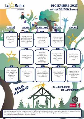 Menú escolar Segudo Ciclo de Infantil - diciembre 2025