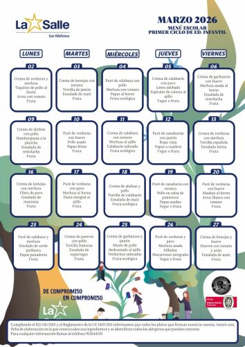 Menú marzo 2026 - 1º Ciclo Educación Infantil