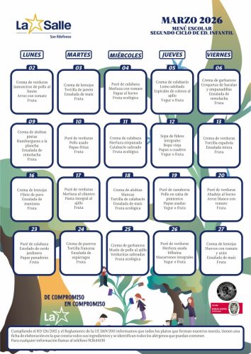 Menú marzo 2026 - 2º Ciclo Educación Infantil