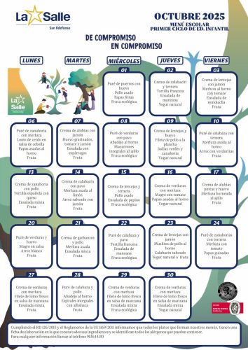 Menú escolar 1º Ciclo Ed. Infantil - octubre 2025