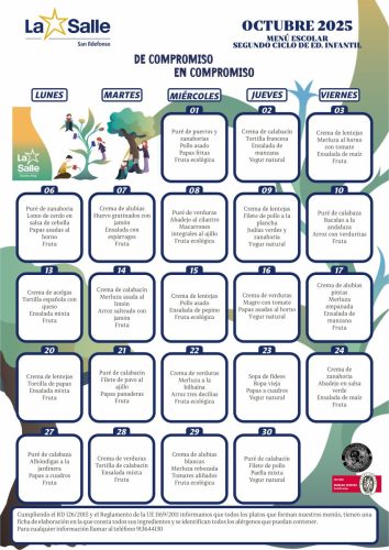 Menú escolar 2º Ciclo Ed. Infantil - octubre 2025