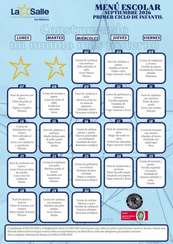 Menú escolar septiembre 2026 - 1º Ciclo Educación Infantil 