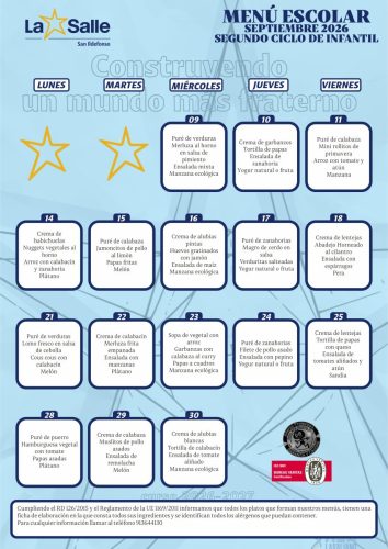 Menú escolar septiembre 2026 - 2º Ciclo Educación Infantil 